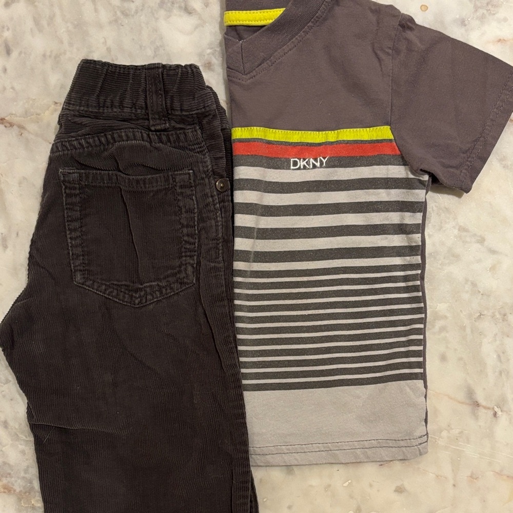 2T DKNY Striped Tee And Grey Corduroy Pants
